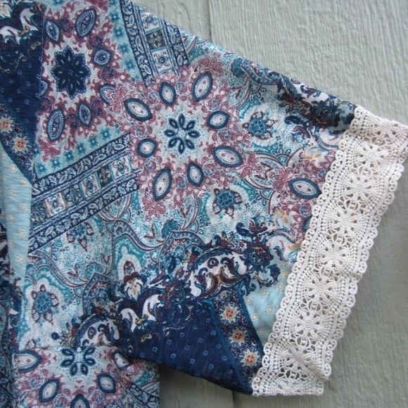Eyeshadow Open Front Cardigan Women's Plus 2X Floral Boho Kimono Sleeve Crochet - Picture 3 of 11